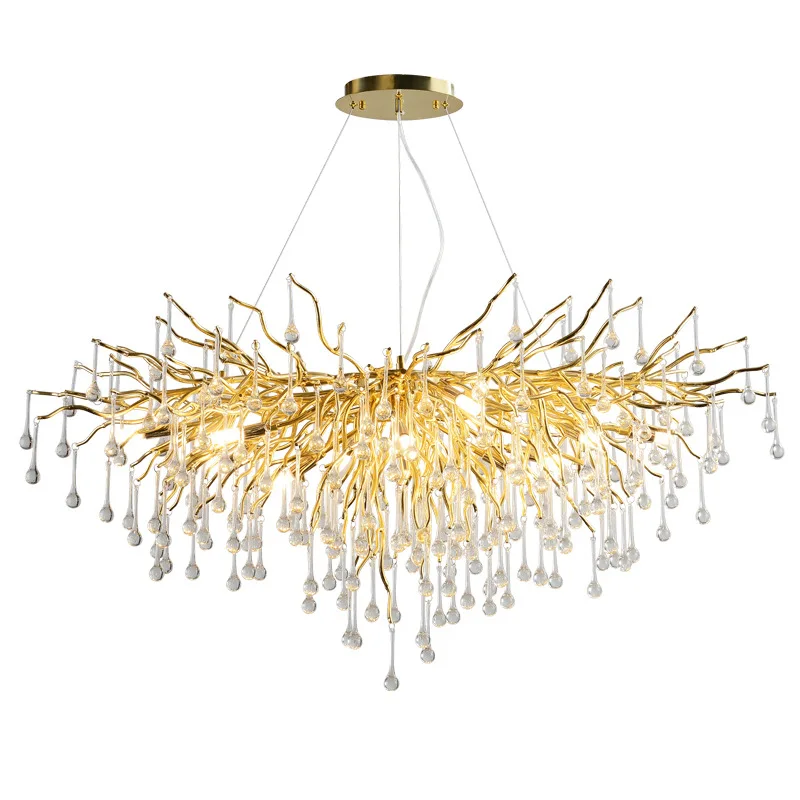Luxury Decorative Glass Indoor Lighting Gold Water drop Crystal Creative LED Chandelier