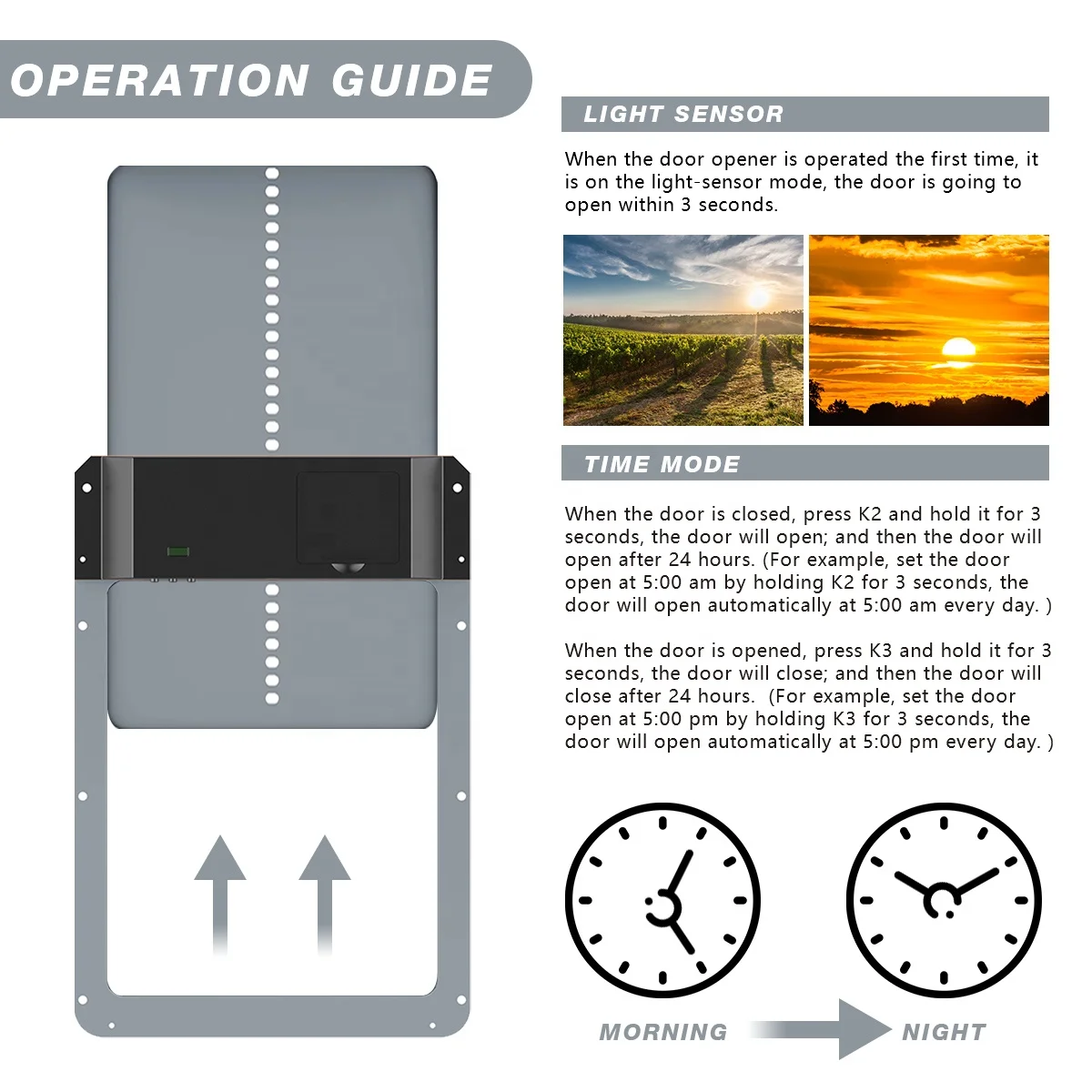 Defender Automatic Chicken Coop Door Kit Opener with Timer and Light Sensor Vertical Hen House Pop Hole Auto Chicken Door