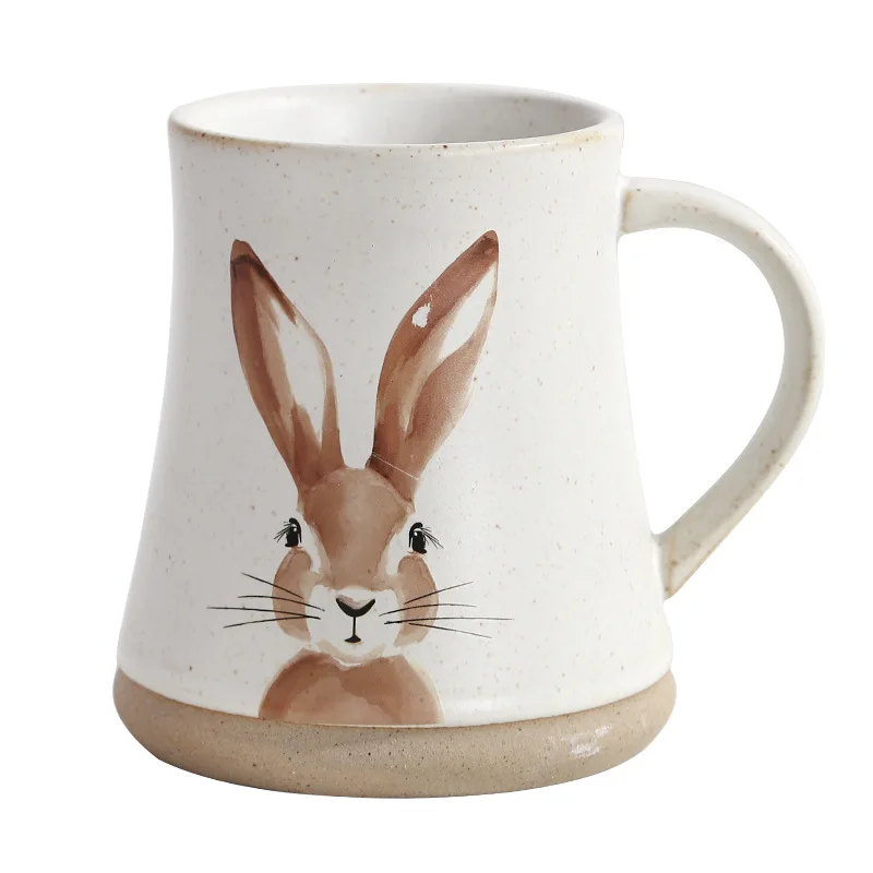 400ml Rough pottery mug waist large capacity Easter bunny animal pattern cartoon mug high value porcelain cups