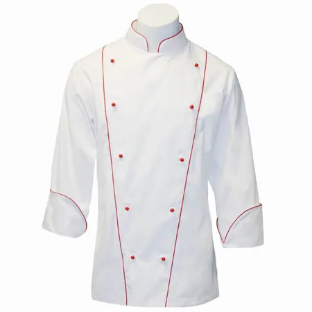 
Tradtional Chef Coat in Fineline with red Trim chef jacket uniform 