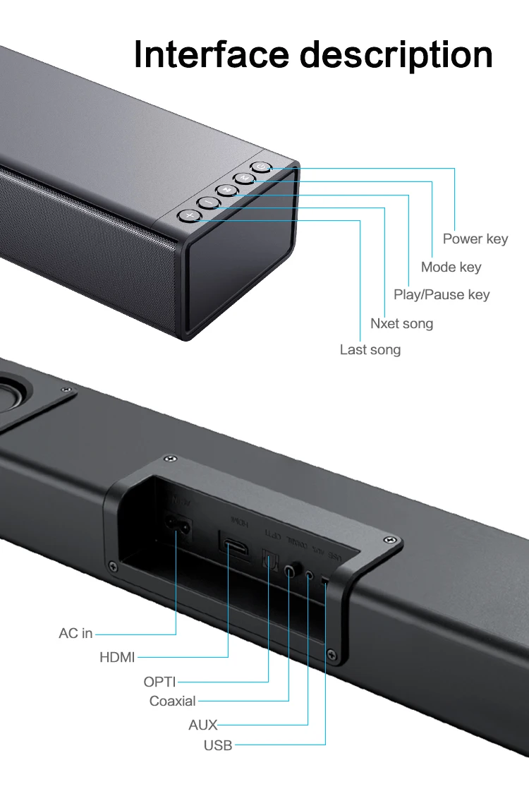 Portable Sound Bar Speaker 110W Sound Bar Subwoofer Sound Bar Wireless Bluetooth HDMI-arc