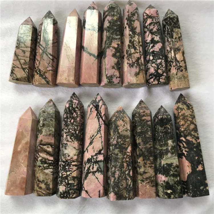 Wholesale Natural  Obelisk crystal stone wand rhodonite point Crystal Quartz Tower for healing