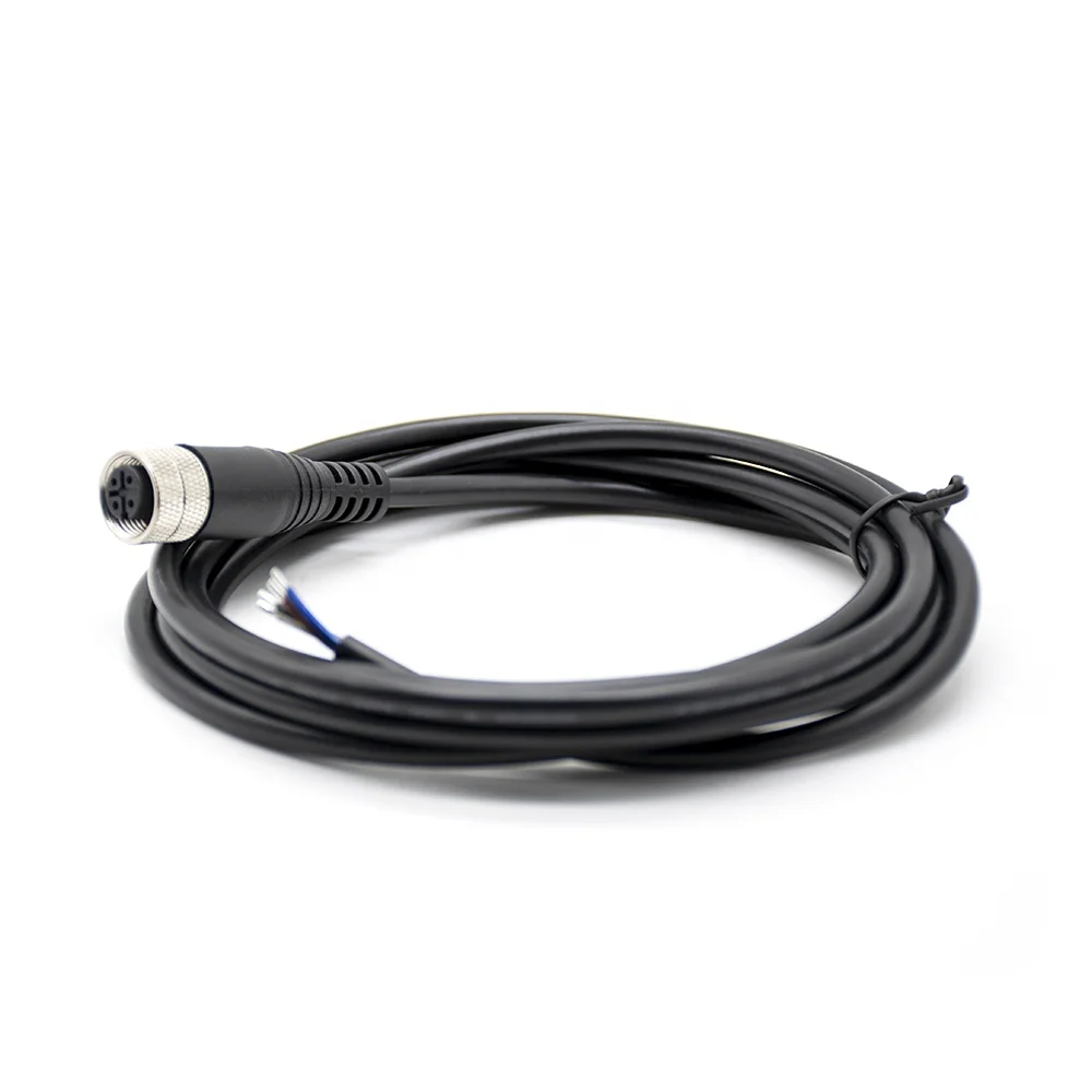 Прямой одинарный AWG22 кабельный жгут Мужской 4-контактный M12 кабель 1 м BK PVC куртка