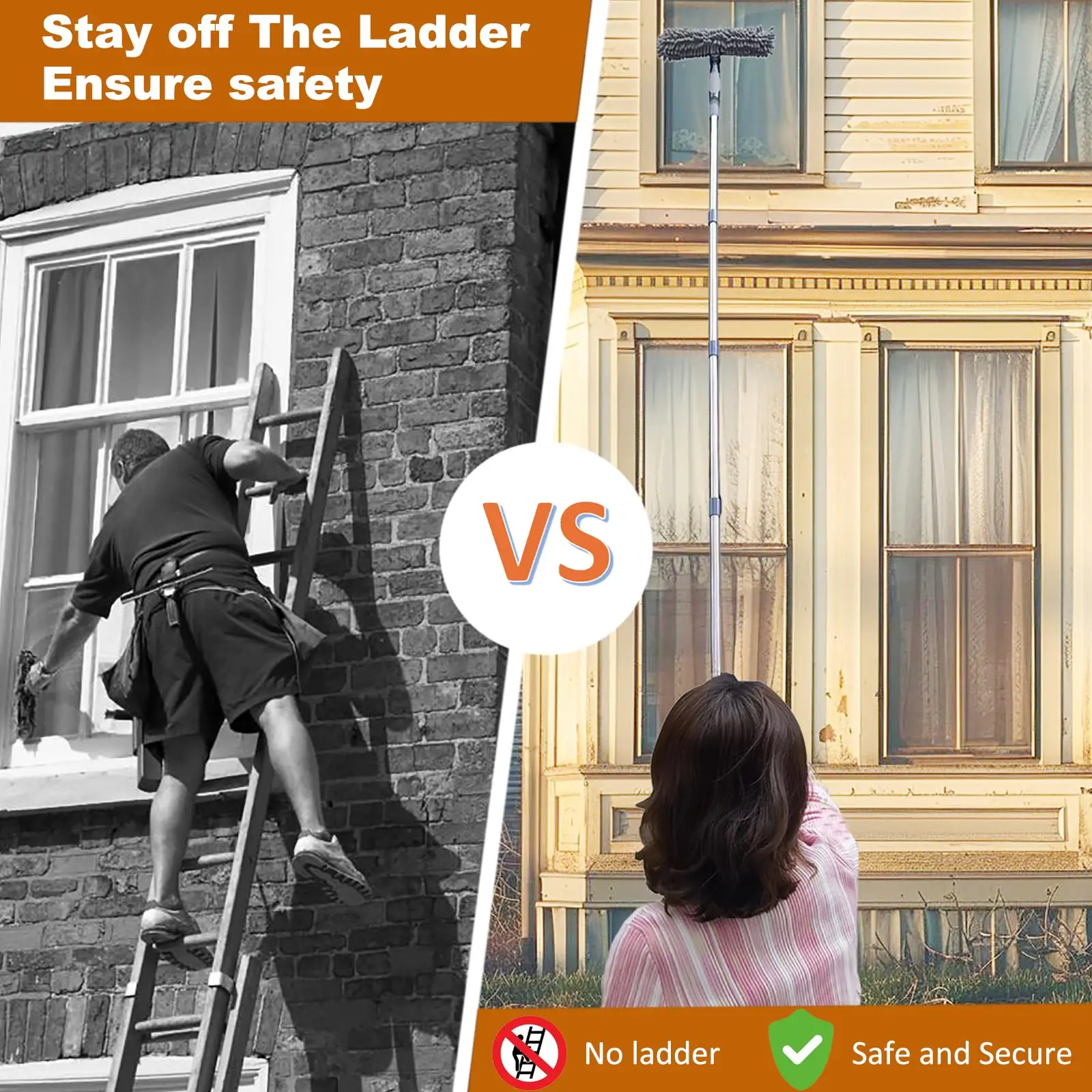 2 In 1 Rotatable Splice Extension Pole Scraper Window Cleaning Tool For Indoor Outdoor Window Car Glass Cleaning