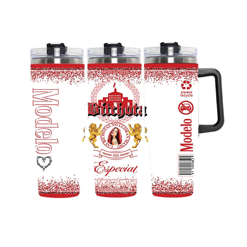 Hign quality beer modelo chingona mexico bichota style 304 stainless steel vacuum 40oz tumbler custom tumbler cups with handle