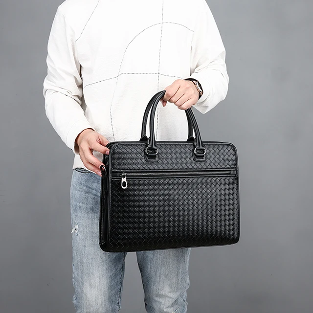 Мужская деловая сумка, кожаный портфель, тканая вместительная сумка-мессенджер на плечо, компьютерная сумка, 2019