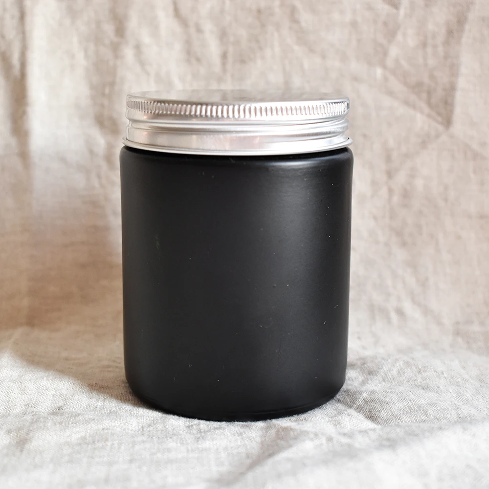 LZ matt black candle vessels screw top silver black lid wax black glass candle holder