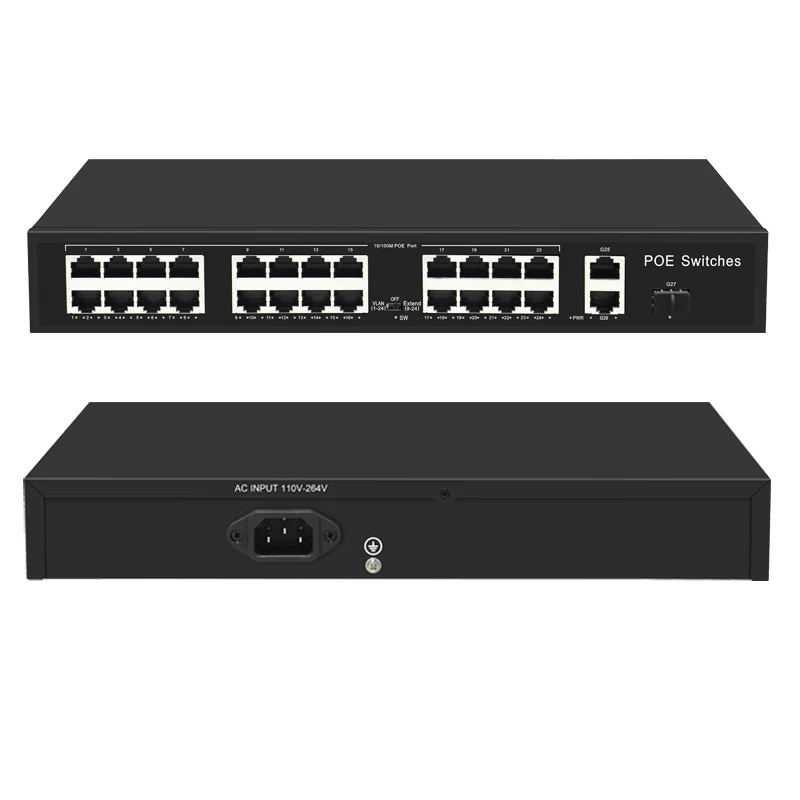 Сетевой коммутатор Realtek 1000 Мбит/с 24 порта Poe Ethernet с 2 гигабитными комбинированными 48 В для IP-камеры
