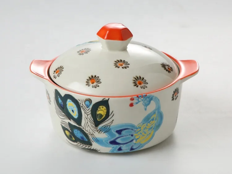 
Amazon hotsale Handmade Porcelain soup & stock pots with Handles lids / Turkish Ceramic soup pot set 