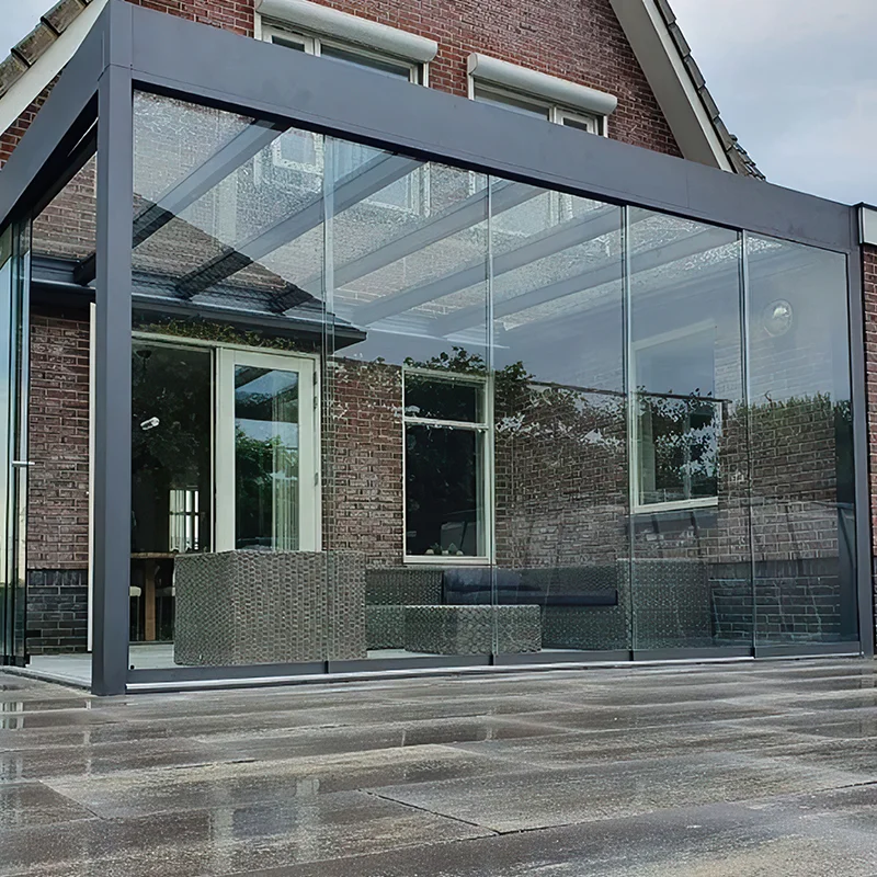 Simple Style Stand Bad Weather Like Typhoons Hurricane Gazebo Glass Door Terrace Frameless Verandah Waterproof