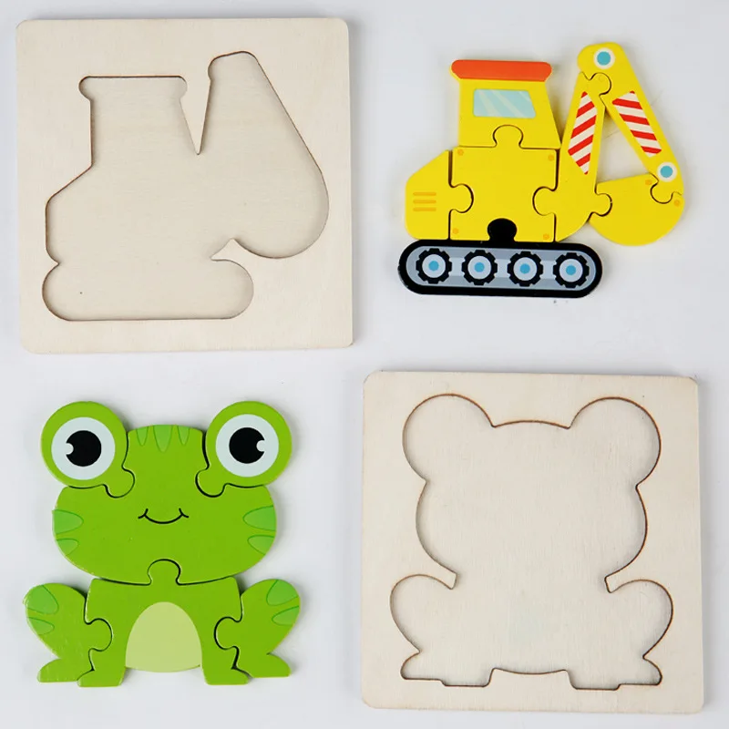 2024 Best Selling Baby Montessori Toys 3d Puzzle Cartoon Animal Vehicle Traffic Cognitive Jigsaw Puzzle Wooden Toys For Children
