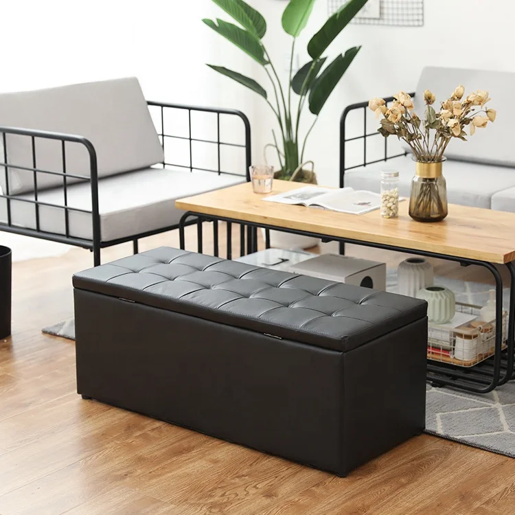 Large Leather Upholstered Seat Stool Shoe Rack Waterproof Organizer Folding Storage Bench Ottoman