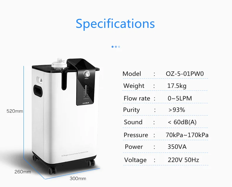 
CE 5L 96% purity medical oxygen concentrator with atomizer electric oxygen maker portable O2 tank 