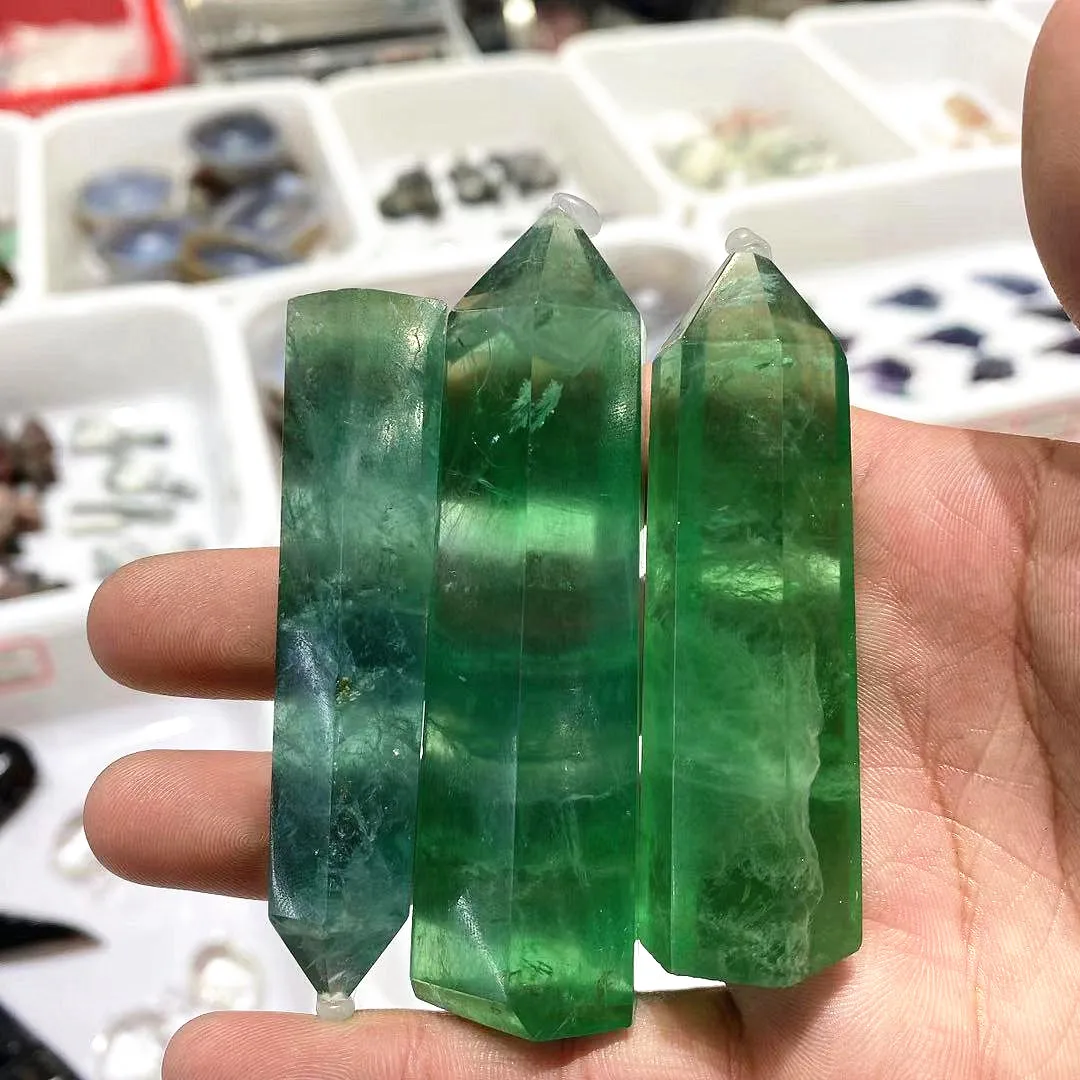 High Quality Natural Crystal Healing Stone Point Rainbow Fluorite Tower Point