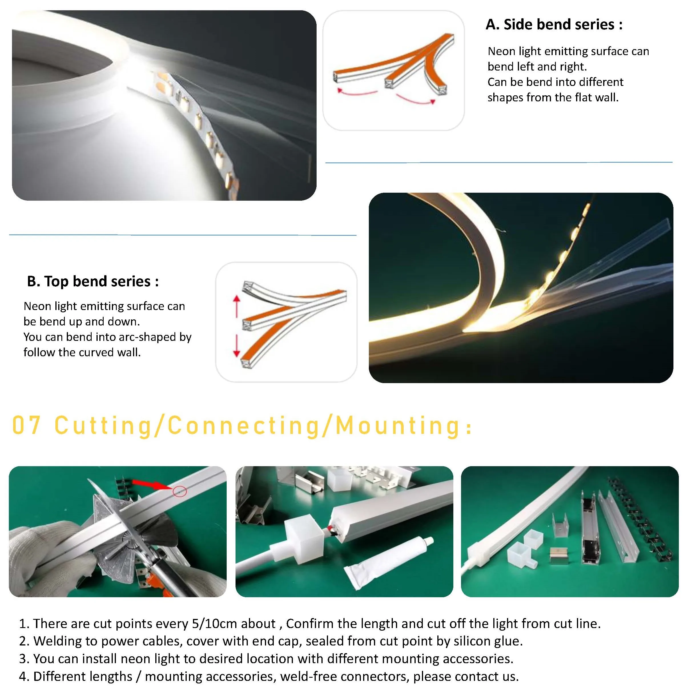 Factory 12v 24v 10*10mm top emitting IP67 waterproof silicone led neon strip rope light