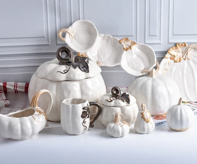 Home Decor Crafts Ornaments lovely Ceramic Crafts  ceramic pumpkin halloween pumpkin plate and jar