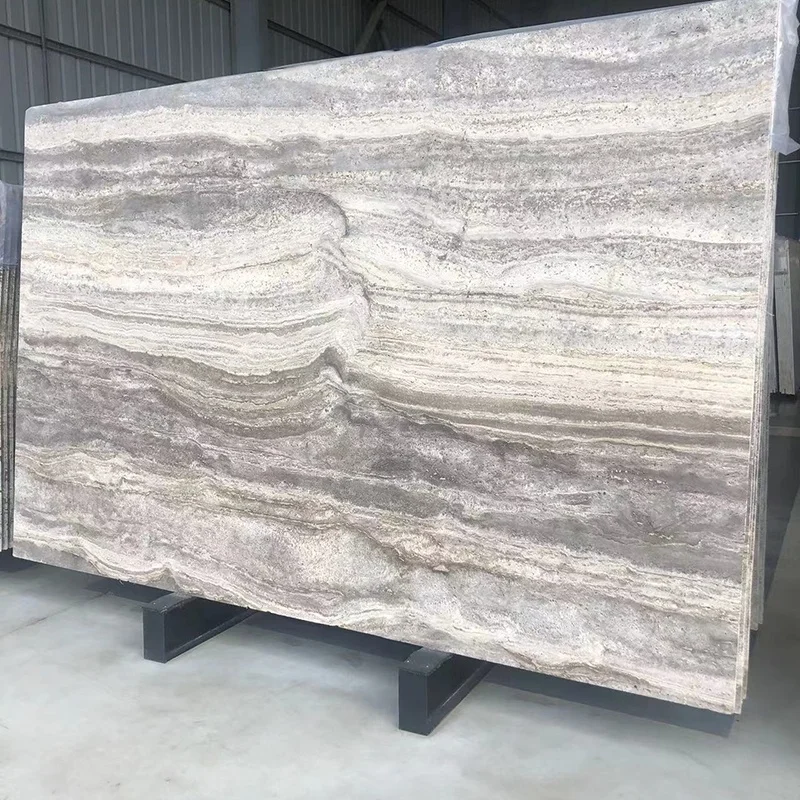 Grey travertine stone marble Natural Stone big slab tile floor wall  stairs step  dining table  marble tile