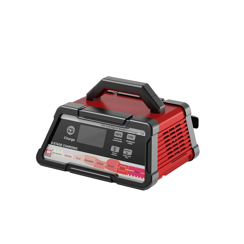 12V 24V Ebike Battery Charger, 2A/3A/6A/8A/12A Portable Smart 8-Stage Storage Accumulator Cell Battery Charger