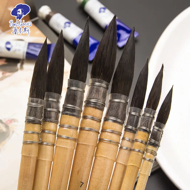 Paul Rubens Watercolor Brush Pen Paint Acrylic Squirrel Hair Yellow Timber Baking Varnish Holder Art Supplies for Artist L818-8#