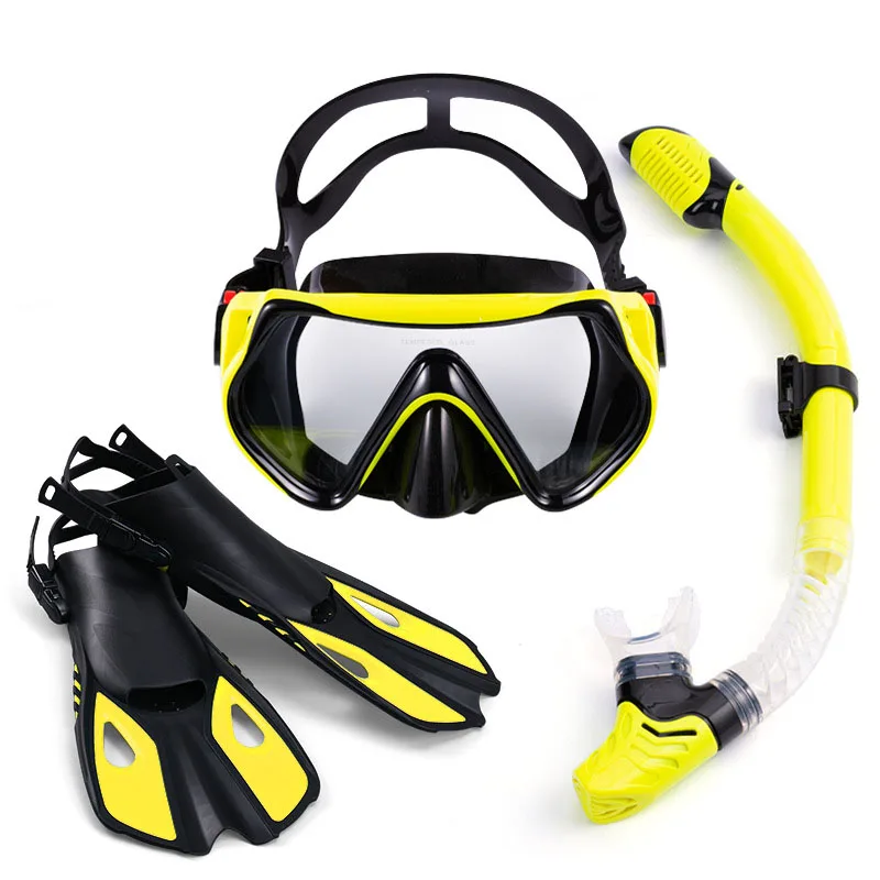 Custom Adults Anti-Fog Anti-Leak Dry Top Snorkel Scuba Freediving Snorkel Tube Diving Mask Swimming Goggles Diving Fins Set