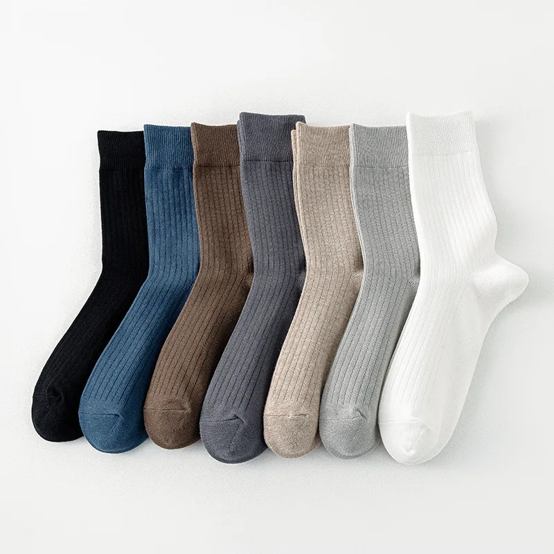 wholesale cotton ribbed socks thick custom solid color comfortable dress business socks