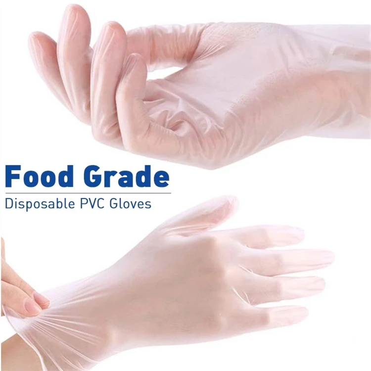 China Cheap Great Large stock 100pcs per Box Clear Transparent Soft Food Grade Vinyl Power Free PVC  Gloves