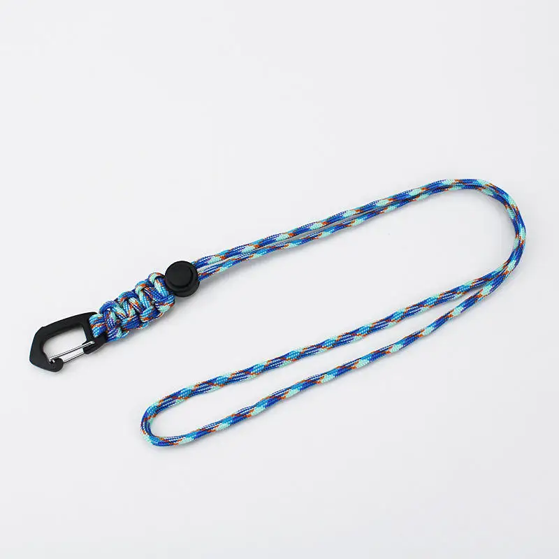 Wholesale Heavy Duty Outdoor 4mm Braided Paracord Neck Strap Rope Parachute Necklace Woven Braided Carabiner Lanyards
