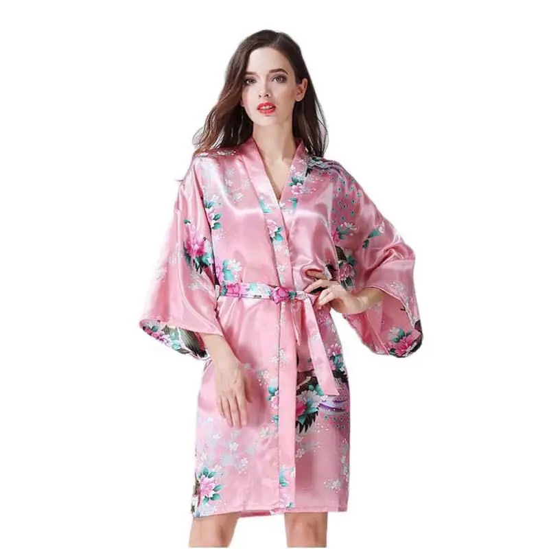 
Silk Satin Women Lady Lingerie Robe Sleepwear Nightwear Kimono Gown Nightgown Pink 