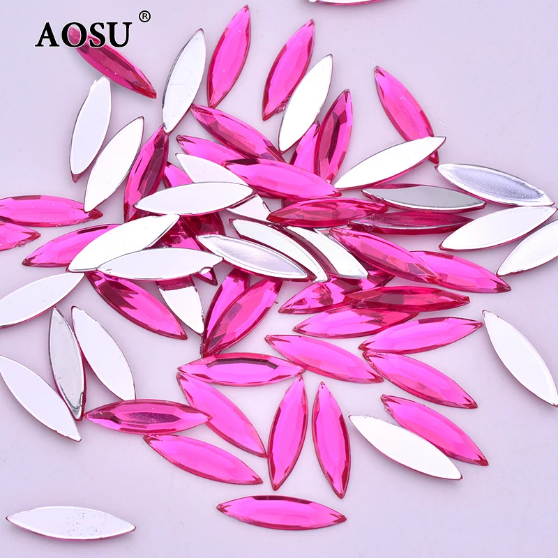 AOSU 4*15mm Clear Horse Eye Crystal Stones Non Hotfix Strass Appliques Acrylic Flatback Rhinestones For Dress Making