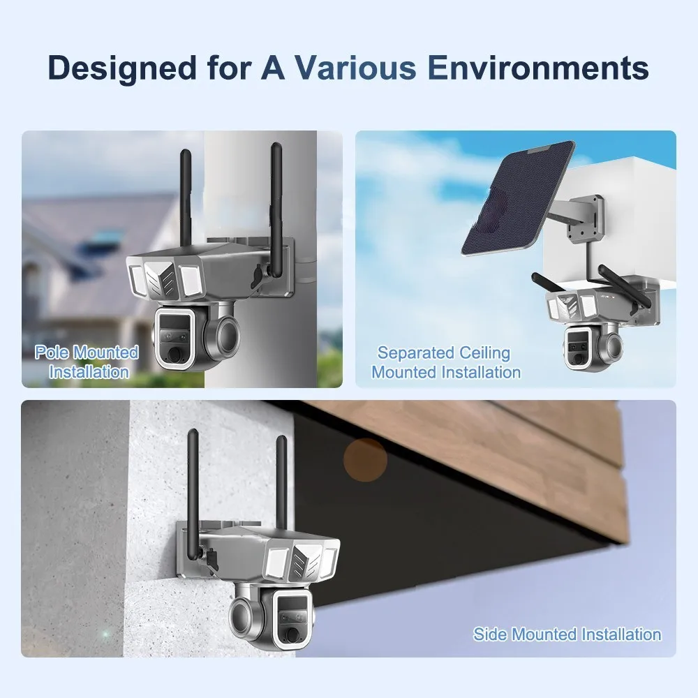 VISION Outdoor Solar Cameras with 20x Optical Zoom Red&Blue Alarm Light Warning Sound Solar Powred Camera