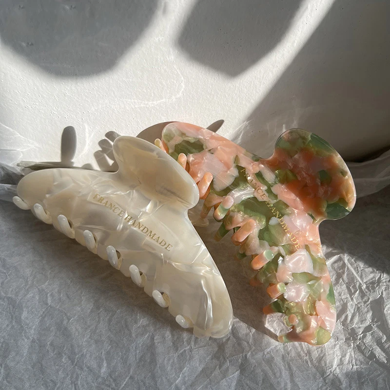 Factory Custom Bronzing LOGO French Eco-friendly Cellulose Acetate 11cm Hair Claw Clip