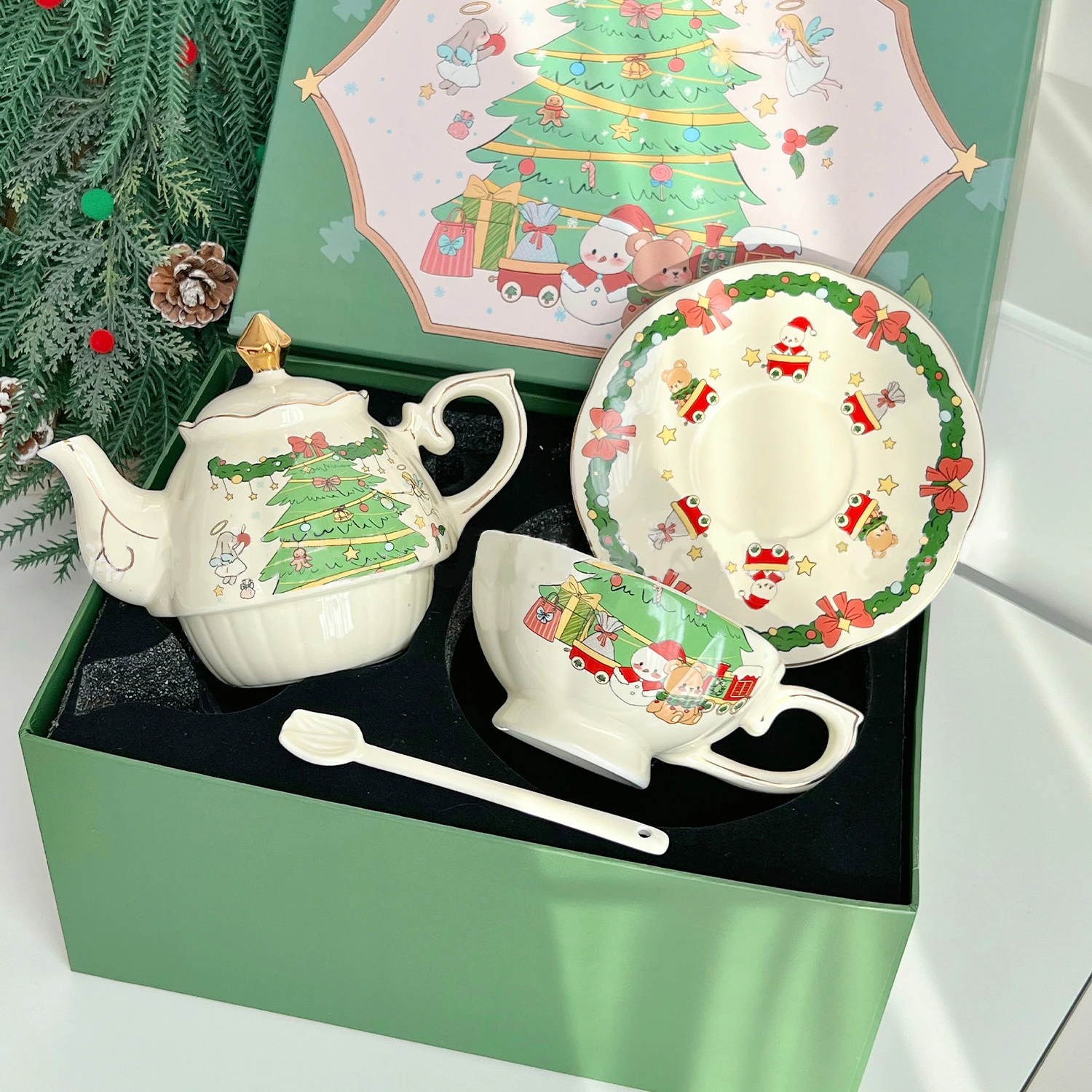 Керамический чайник Hign End из фарфора кофейная чашка и блюдце набор для послеобеденного чая роскошный Рождественский подарок девочек