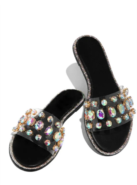 Женские тапочки с круглым носком, большие размеры, тапочки со стразами, лето 2020