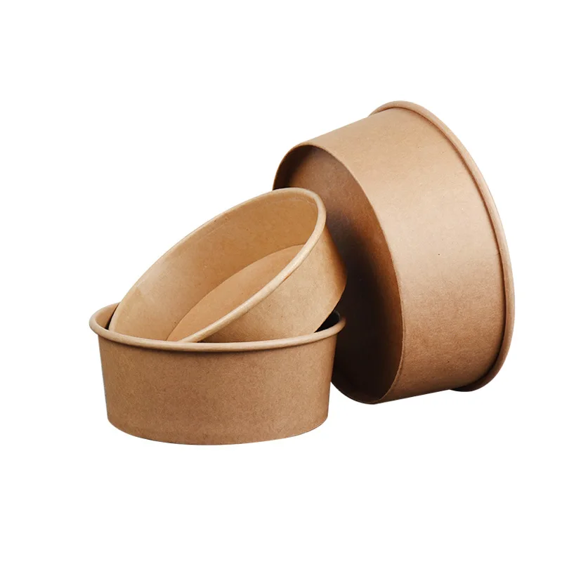 ODM/OEM Bol En Papier Round Brown Biodegradable Food Grade  Take Away Salad Fast Edible Paper Packaging Boxes
