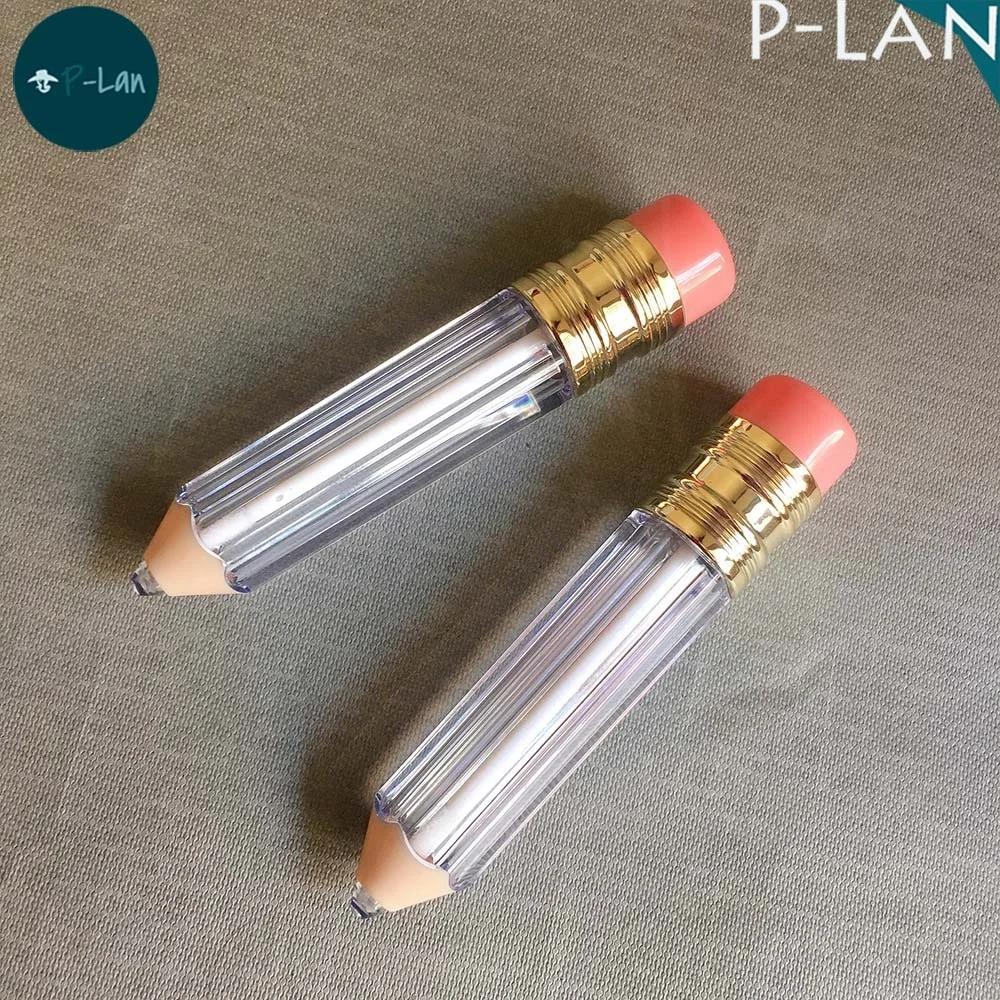 P-lan Stock Cute Lipgloss Container Pencil Shaped Lip Gloss Bottle Clear 3.5ML Lip Gloss Case Wholesale Liquid Lipstick Tube