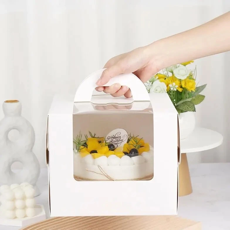 
Direct Manufacturer Wholesale 8inch 10inch White Handle Paper Bakery Packaging Cake Box with Clear PVC Window 