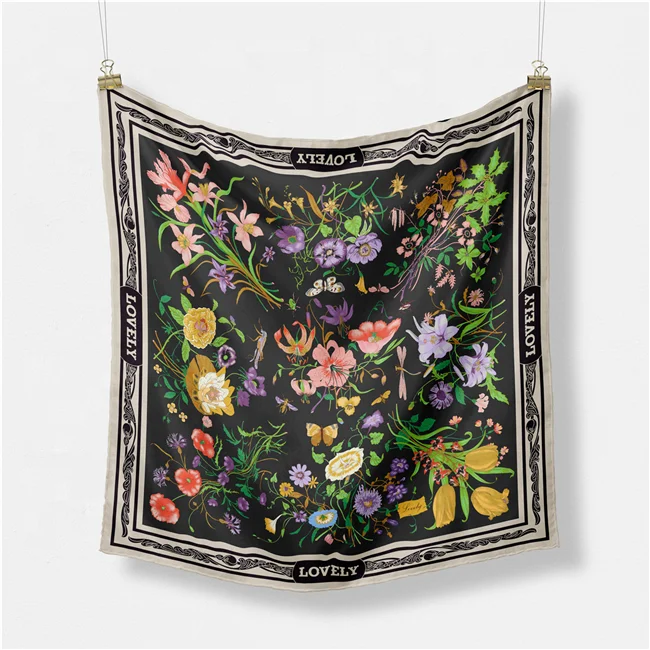 2022 New 53*53cm Retro Brand Women Silk Scarf Bandanna Lovely Bohemian Pattern Square Hijab Lady Wrap Headband foulard scarves