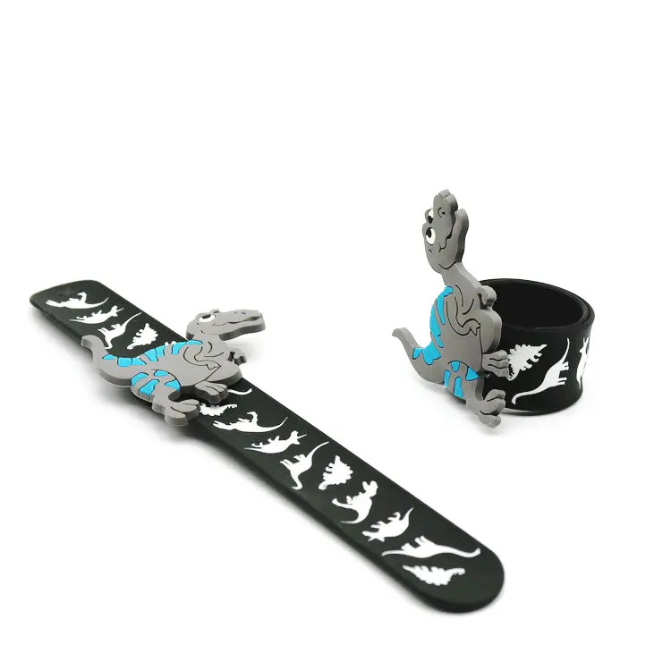 Custom slap bracelet charms pvc personalized silicone snap band wide slap bracelet animal kids slap bracelet for promotion gifts