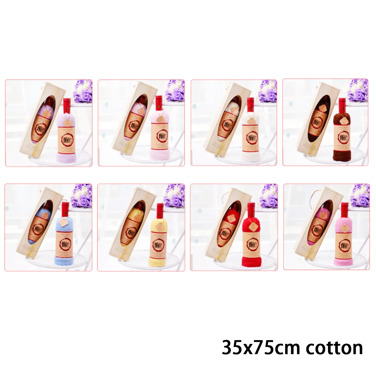 Fast Shipping 35x75cm Cotton Fiber Wine Bottle Shape Cake Towel in Opp Gift Bag Souvenir Towels