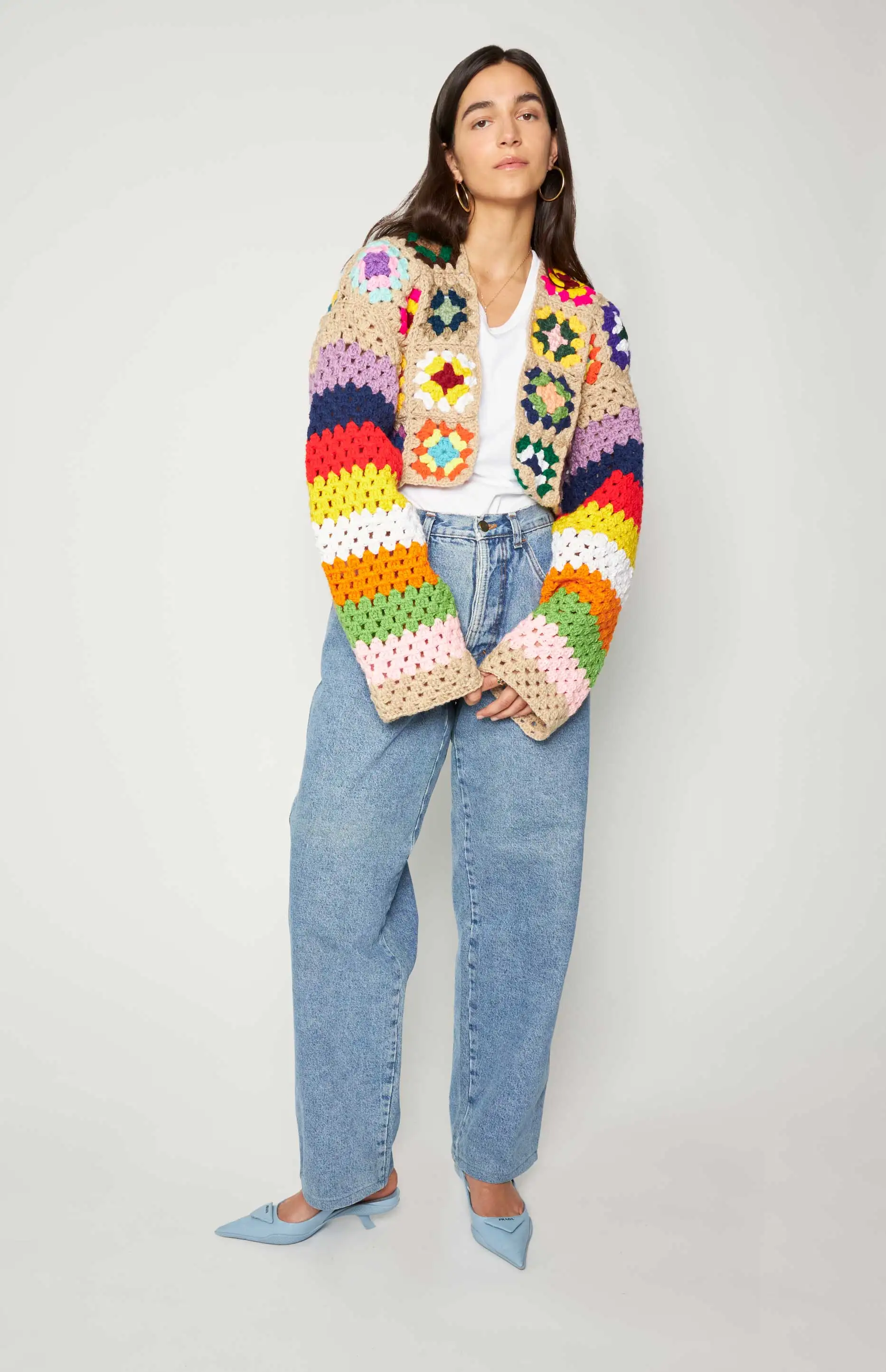 OEM & ODM Summer Custom Retro Color Hollow Out Knit Square Hand Crochet Cropped Sweater Women Cardigans