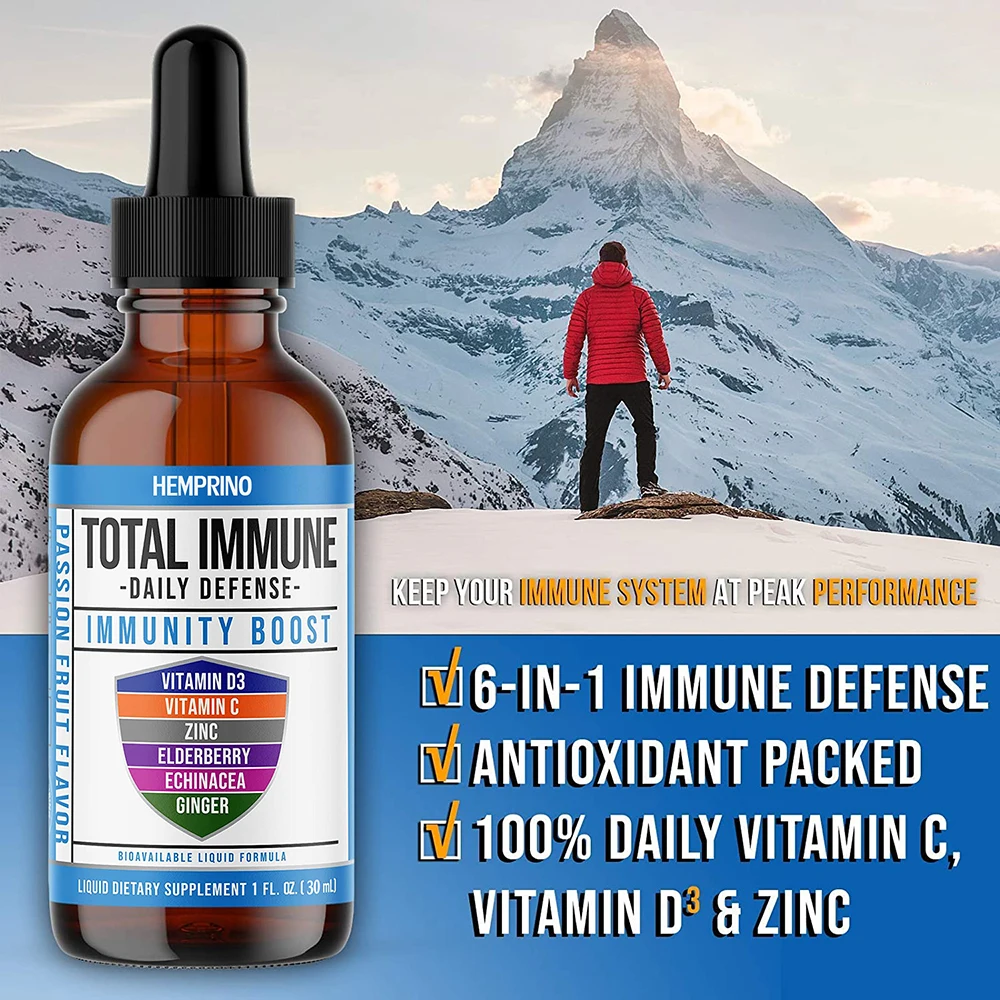 Support Immune Boost System Liquid Drops Tincture Edroplet With Vitamin D3 & C Elderberry Zinc Dietary Supplement