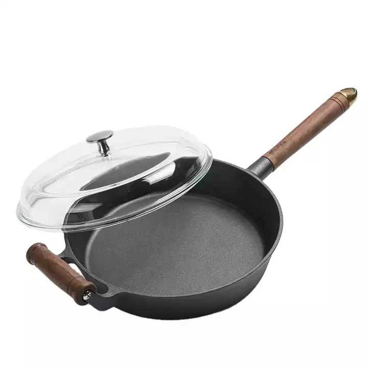 Mcooker Cast Iron Long Wooden Handle Grill  Frying Fry Pan Cauldron
