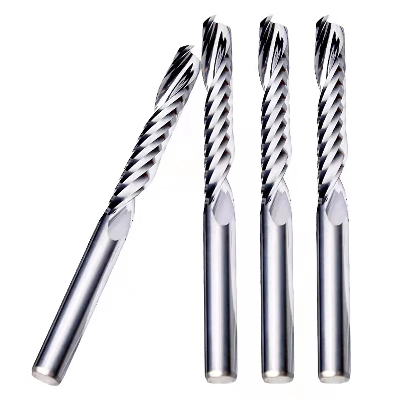 3.175mm 4mm 6mm One Flute Spiral End Mill Cnc Router Bits For Aluminum Single Flute Corner Radius Cutter