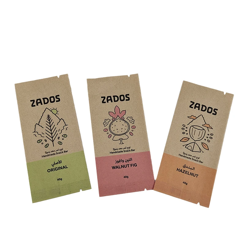 Biodegradable Heal Seal Bag Popsicle Ice Cream Chocolate Energy Bar Packaging Wrapper Golden Stamp Edible Kraft Paper Flat Pouch