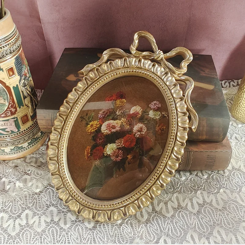 Bow vintage picture frame Picture frame European relief European do old gold resin frame home table hanging wall two