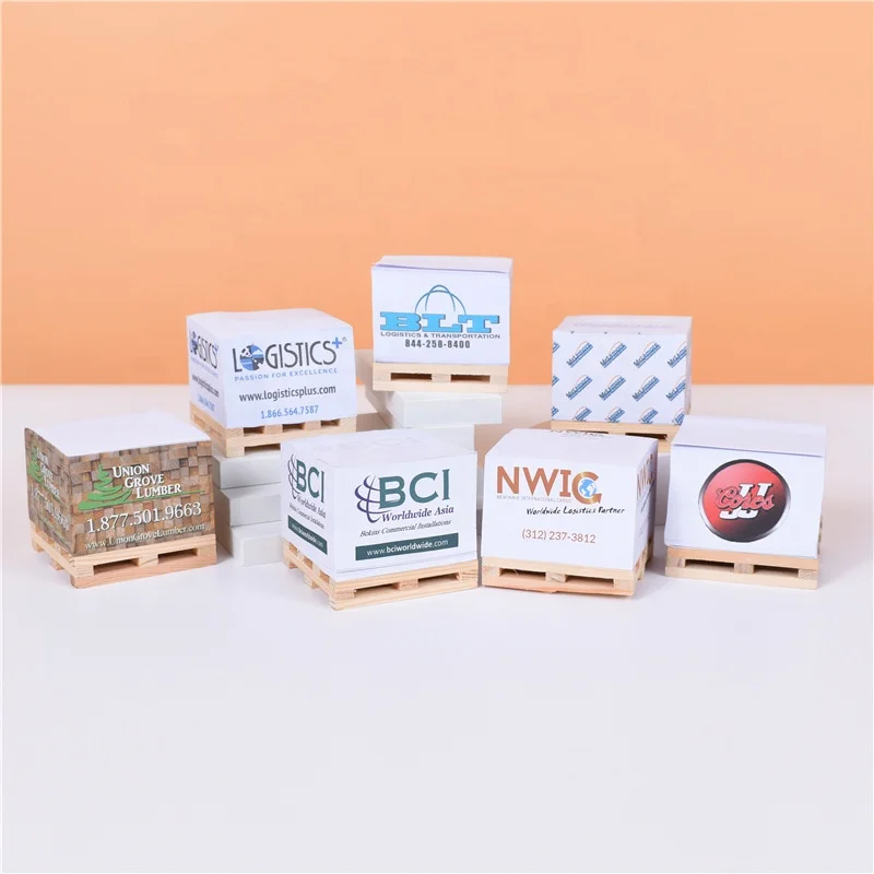 Custom 4 Side Printing Cube Sticky Notes With Wooden Pallet