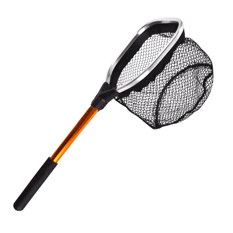 Mini Landing Net Aluminium Handle Golden Anodization With Comfortable Black EVA Grips Polyester Built In Net