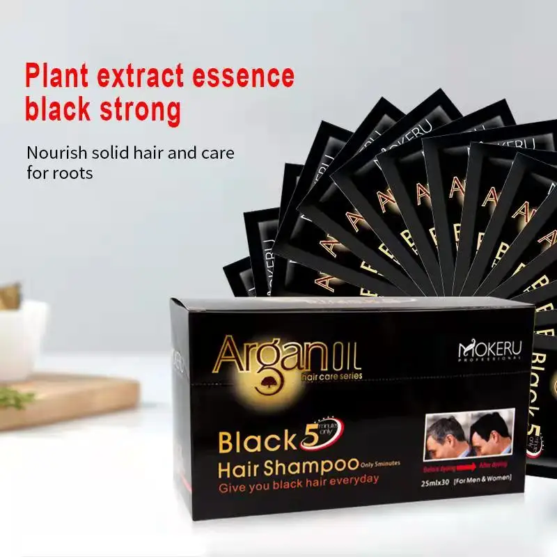Hot Sale 5 Mins Instant Fast Dye Black Hair Color Shampoo Herbal 25ml Sachet Ammonia Free Dye Hair Cream Shampoo For Women Men