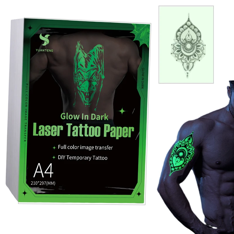 Premium Glow In The Dark Green Light Laser paper Luminous Printable Temporary Tattoo Paper for Party and Company Activities