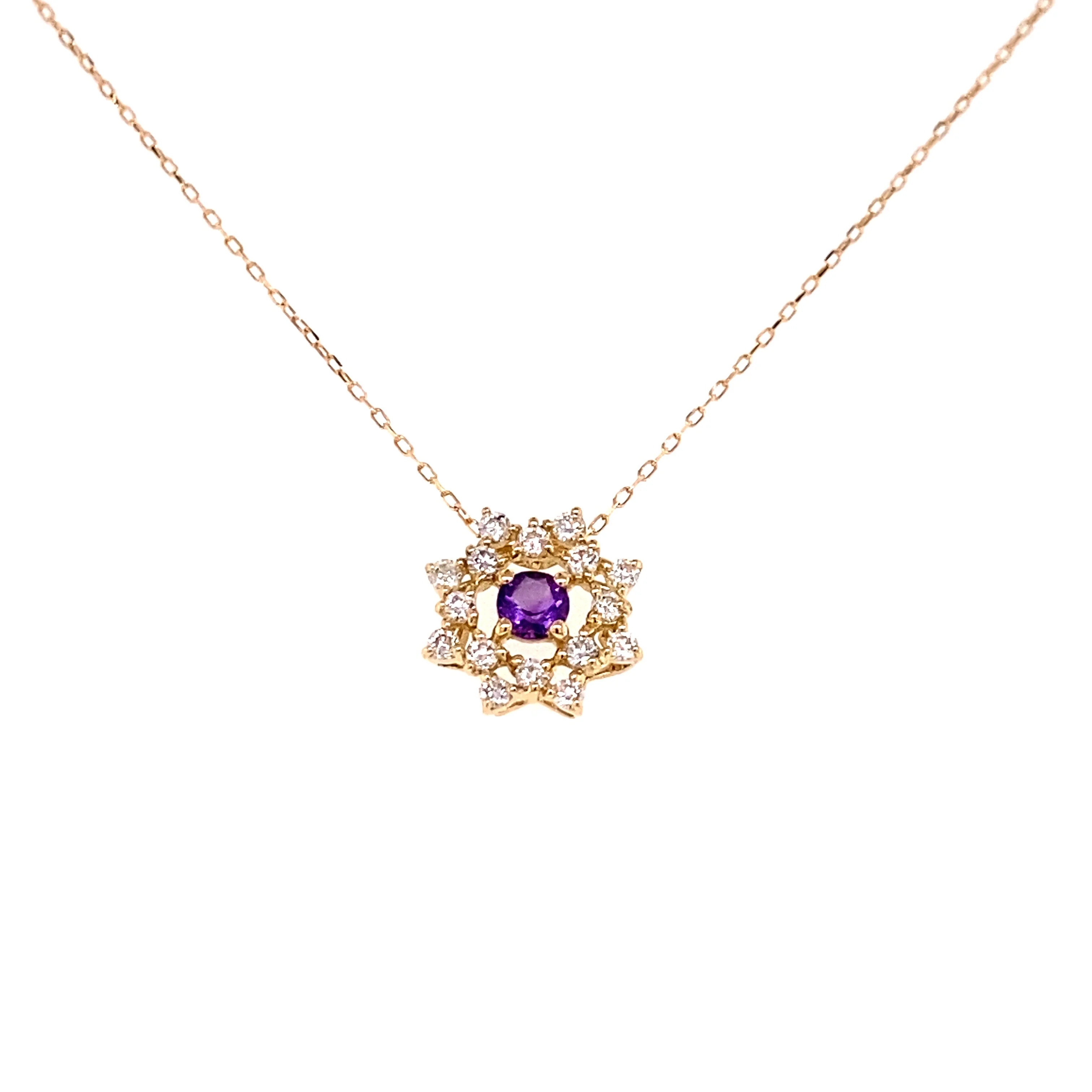 
JMW Japan made Solid K10 K18 gold Feb month Birthstone Amethyst Gems with 0.16ct Diamond Birthday gift 